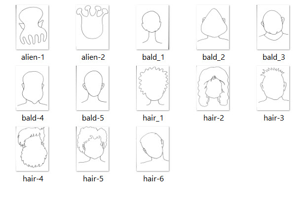 Complete image of all face outlines, minus the face, for kids and adults to draw in.